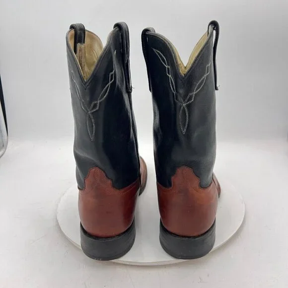 Dennard's Western Wear Men Size 9 Brown Black Color Block Leather Western Boot - Picture 6 of 16